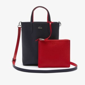 Lacoste Anna Reversible Coated Kanvas Tote Bag Mavi Koyu Kırmızı | WZ0817942