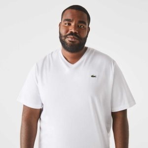 Lacoste Big Fit V-Neck Jersey Beyaz | KP0738215