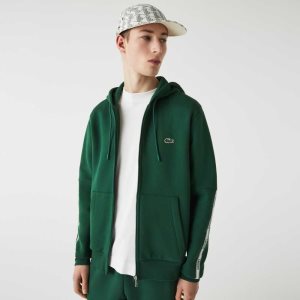 Lacoste Branded Bands Zippered Fleece Hoodie Yeşil | AW3074958