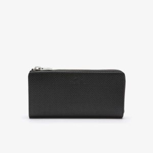 Lacoste Chantaco Zippered Matte Pique Deri Wallet Siyah | NW2136785