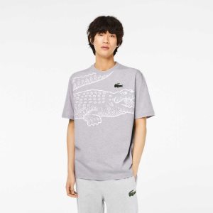 Lacoste Crew Neck Loose Fit Crocodile Print Gri | SY1854073