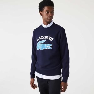 Lacoste Crocodile Print Crew Neck Lacivert Mavi | LM5281740