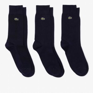 Lacoste High-Cut Pamuklu Pique 3-Pack Lacivert Mavi | LX0285649