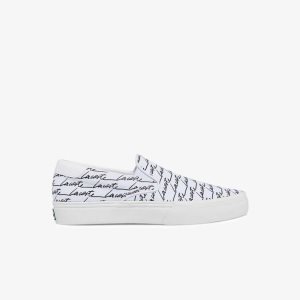 Lacoste Jump Serve Kanvas Printed Slip-On Beyaz Siyah | TX7690243