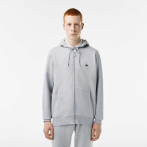 Lacoste Kangaroo Pocket Fleece Zipped Gri | JR7843596