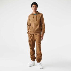 Lacoste Kangaroo Pocket Fleece Zipped Kahverengi | XU8516743