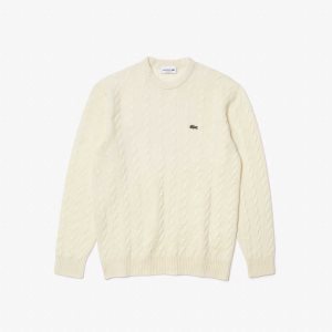 Lacoste Klasik Fit Yün Cable Knit Beyaz | WM3016428