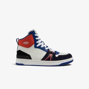 Lacoste L001 Mid Cut Deri Colorblock Beyaz Lacivert | UM8937420