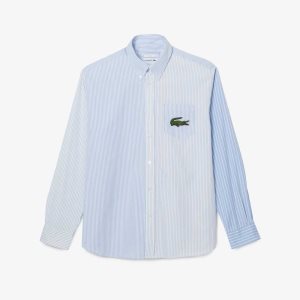 Lacoste Large Crocodile Çizgili Pamuklu Shirt Beyaz Mavi | QJ0697823