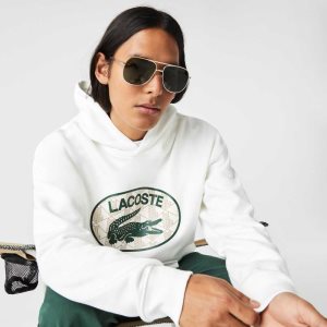 Lacoste Loose Fit Branded Monogram Kukuletalı Beyaz | QK5924871