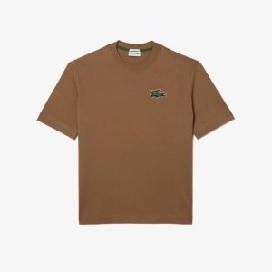 Lacoste Loose Fit Large Crocodile Organic Pamuklu Açık Kahverengi | EG6945207