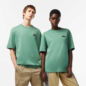 Lacoste Loose Fit Large Crocodile Organic Pamuklu Haki Yeşil | WQ6927043