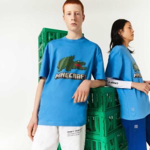 Lacoste Minecraft Print Organic Pamuklu T-Shirt Mavi | YB6780215