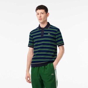 Lacoste Organic Pamuklu French Made Çizgili Polo Mavi Siyah Beyaz | TQ7140985