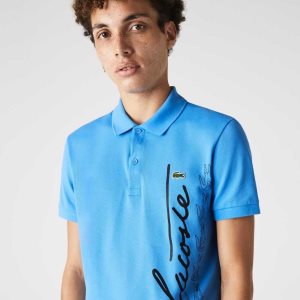 Lacoste Regular Fit Signature Pamuklu Pique Mavi | AX9537246