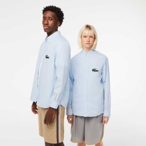 Lacoste Relaxed Fit Large Crocodile Pamuklu Shirt Mavi | AP7340925