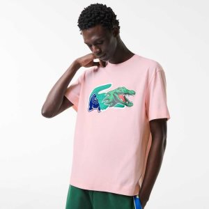 Lacoste Relaxed Fit Oversized Crocodile Açık Pembe | PF3876120