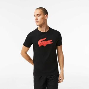 Lacoste SPORT 3D Print Crocodile Nefes Alabilir Jersey Siyah Kırmızı | CS7516982