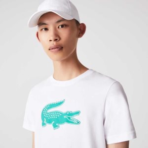 Lacoste SPORT 3D Print Crocodile Nefes Alabilir Jersey Beyaz Yeşil | XJ1569082