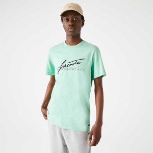 Lacoste Signature And Crocodile Print Crew Neck Pamuklu Yeşil | YZ9126074