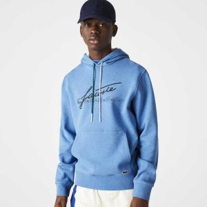 Lacoste Signature Flecked Pamuklu Fleece Hoodie Mavi | BM1835670