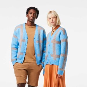 Lacoste Tartan Pattern Yün Cardigan Mavi Turuncu Kahverengi | VN0687352