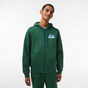 Lacoste Unbrushed Fleece Zipped Hoodie Yeşil | IS1284036