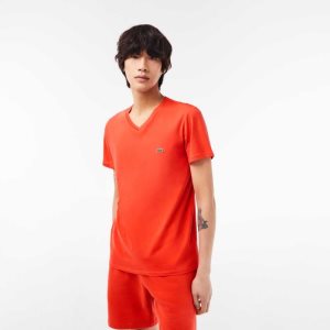 Lacoste V-Neck Pima Pamuklu Jersey Turuncu | OU3925146