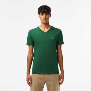 Lacoste V-Neck Pima Pamuklu Jersey Yeşil | OJ4576283