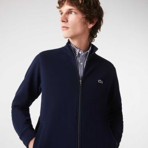 Lacoste Zippered Stand-Up Collar Pique Fleece Jacket Lacivert Mavi | JV3795641