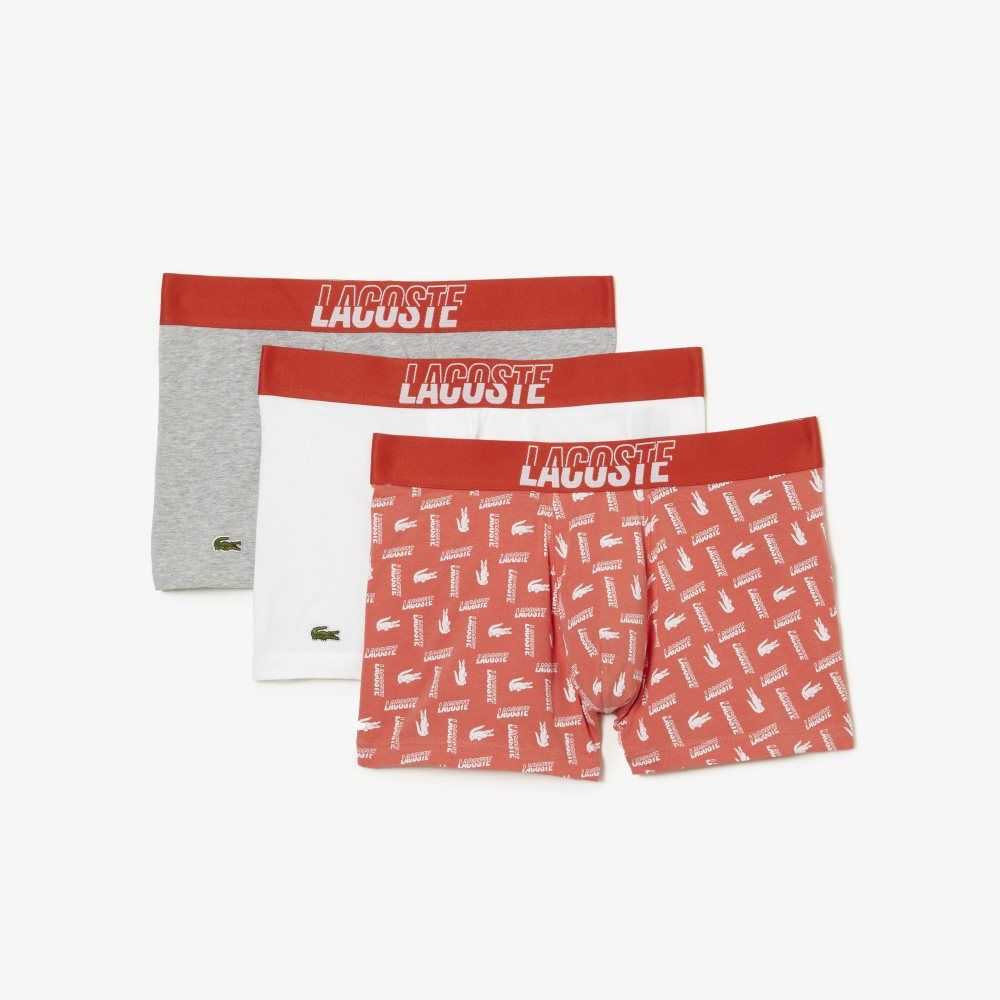 Lacoste 3-Pack Stretch Pamuklu Printed Trunks Turuncu Gri Beyaz | KP3240516