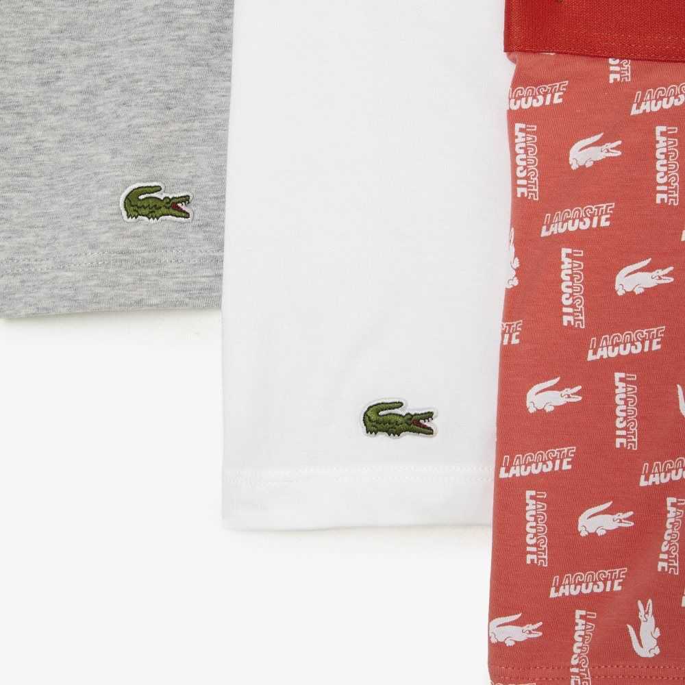 Lacoste 3-Pack Stretch Pamuklu Printed Trunks Turuncu Gri Beyaz | KP3240516