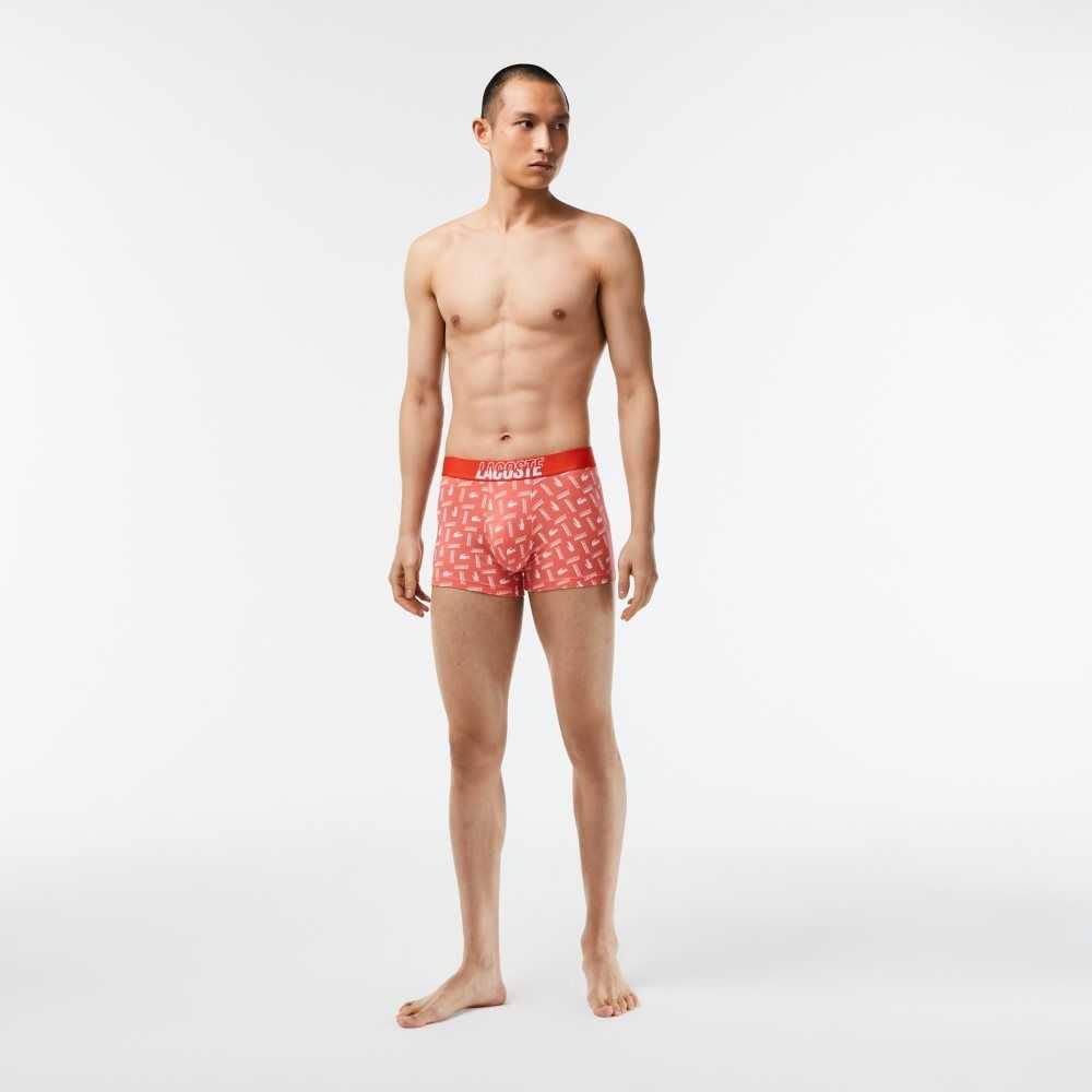 Lacoste 3-Pack Stretch Pamuklu Printed Trunks Turuncu Gri Beyaz | KP3240516