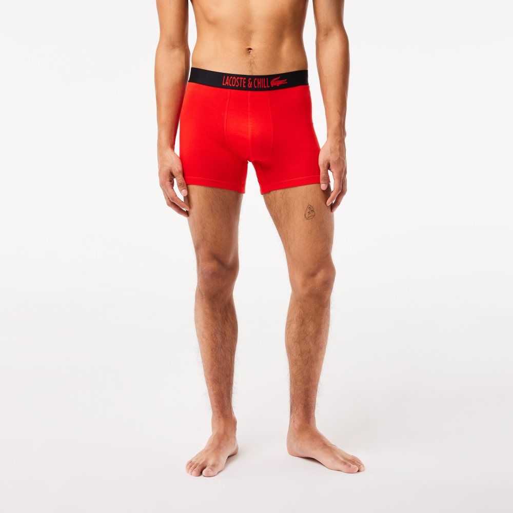 Lacoste 3-Pack x Netflix Jersey Boxers Siyah Kırmızı Beyaz | PG2049731