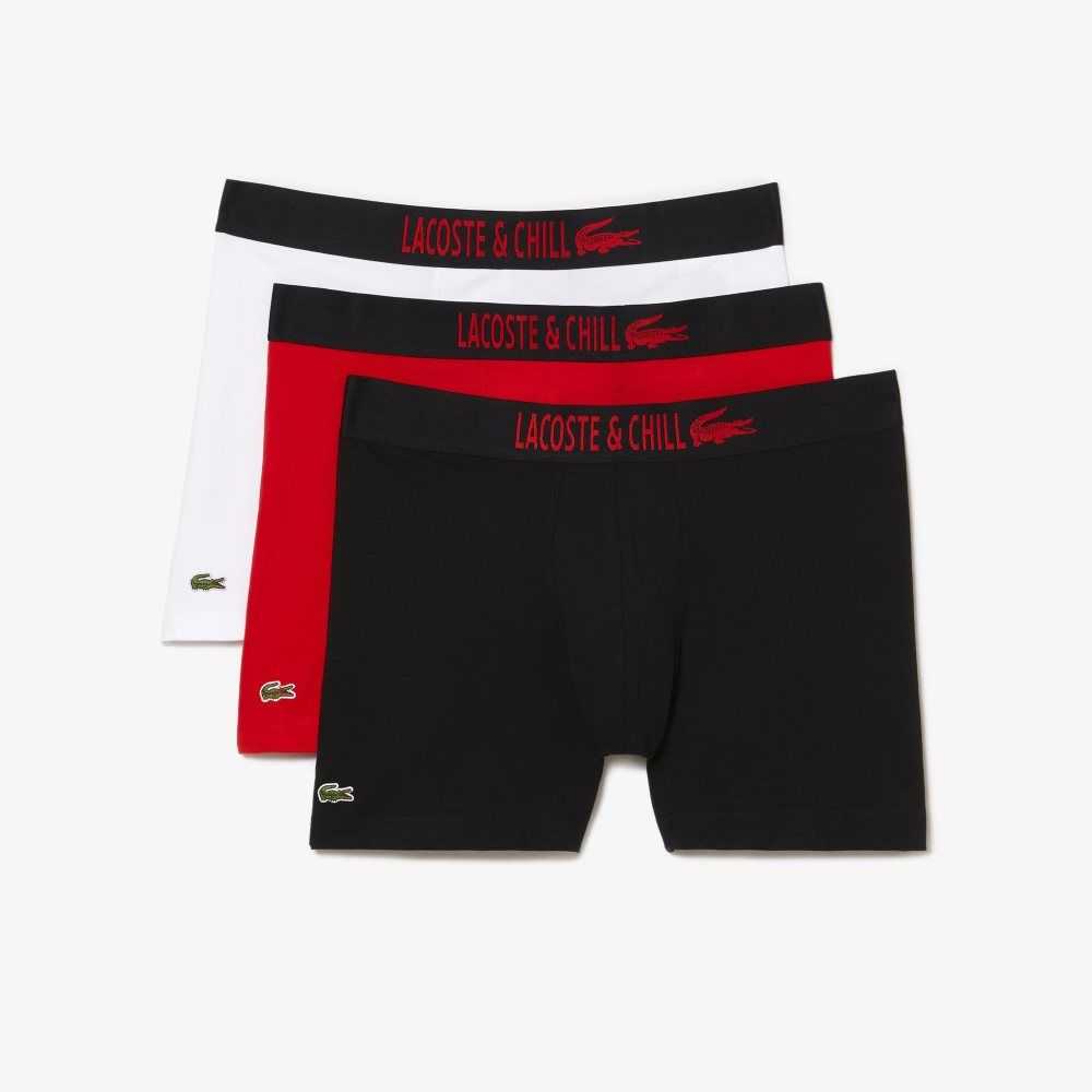 Lacoste 3-Pack x Netflix Jersey Boxers Siyah Kırmızı Beyaz | PG2049731