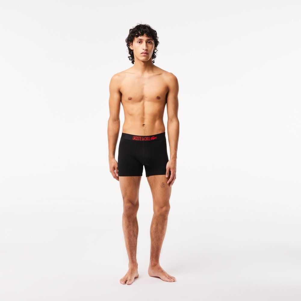 Lacoste 3-Pack x Netflix Jersey Boxers Siyah Kırmızı Beyaz | PG2049731