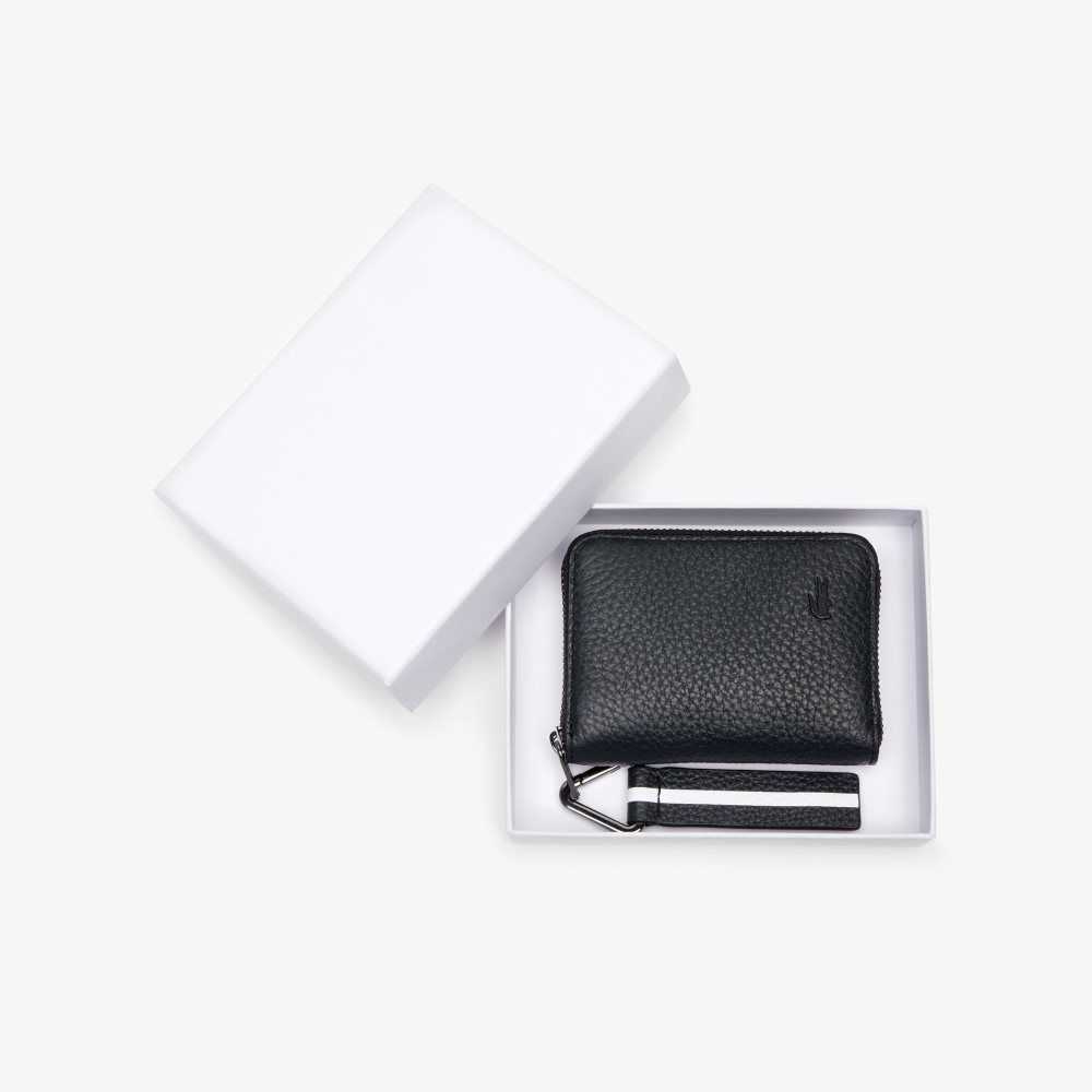 Lacoste Altitude Çizgili Zip Pull Grained Deri Wallet Koyu Mavi | QP4873560