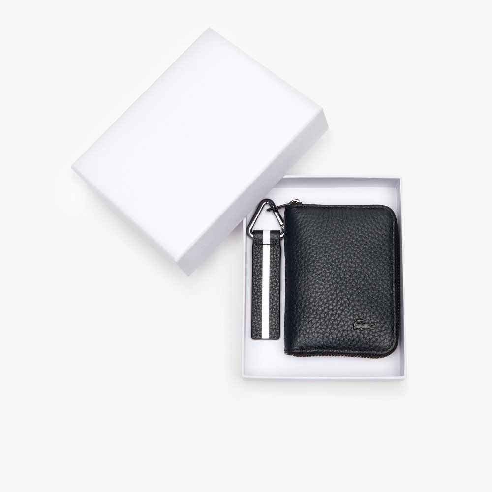 Lacoste Altitude Çizgili Zip Pull Grained Deri Wallet Koyu Mavi | QP4873560