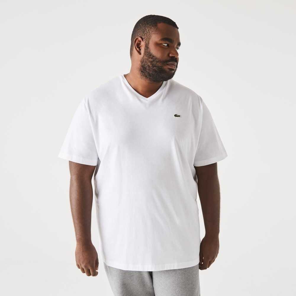 Lacoste Big Fit V-Neck Jersey Beyaz | KP0738215