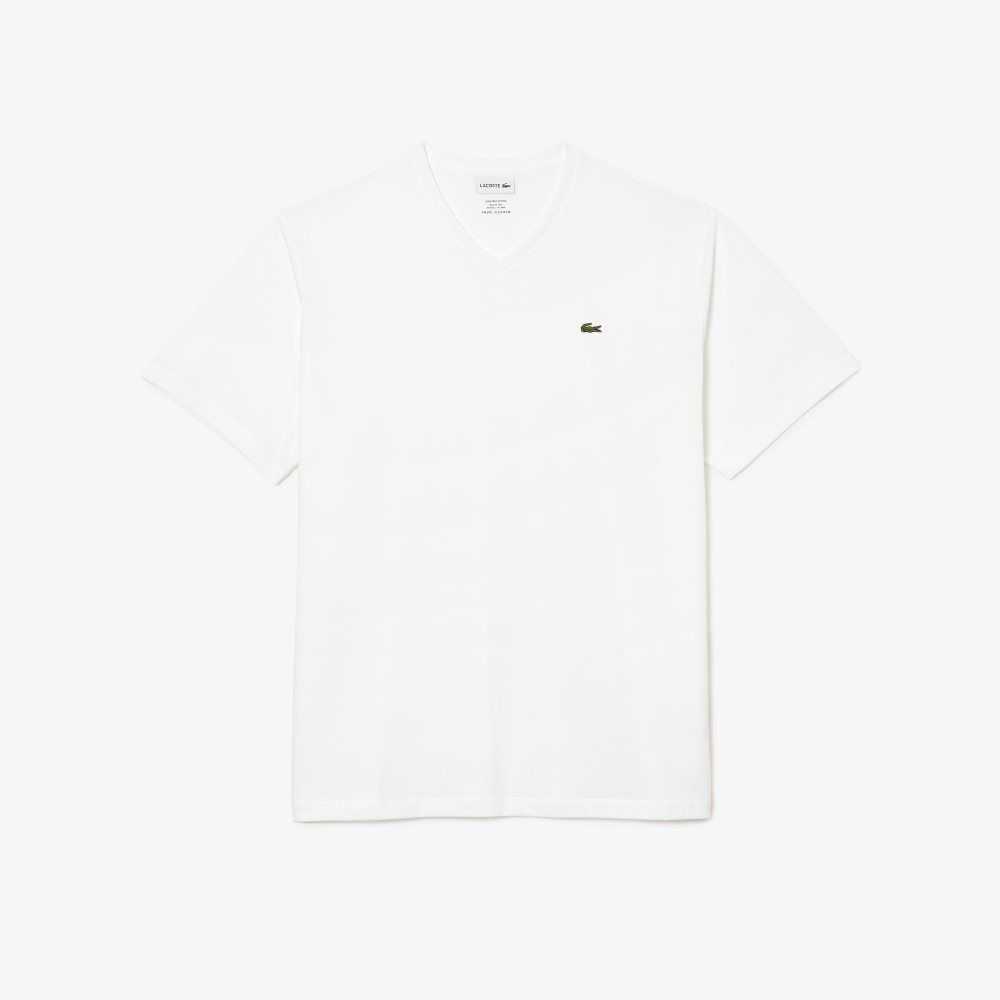 Lacoste Big Fit V-Neck Jersey Beyaz | KP0738215