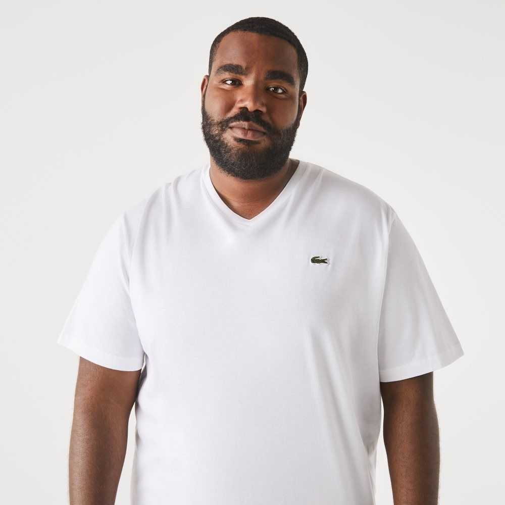 Lacoste Big Fit V-Neck Jersey Beyaz | KP0738215