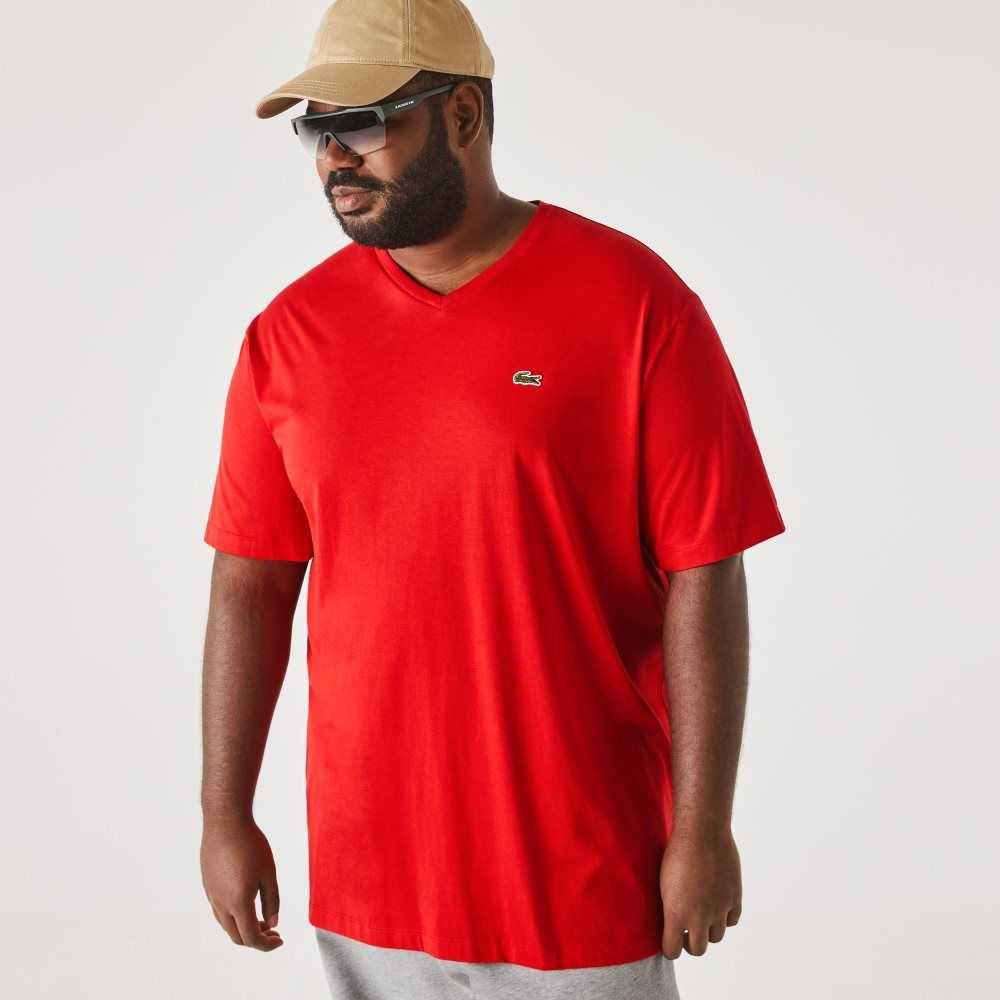 Lacoste Big Fit V-Neck Jersey Kırmızı | VO4716052