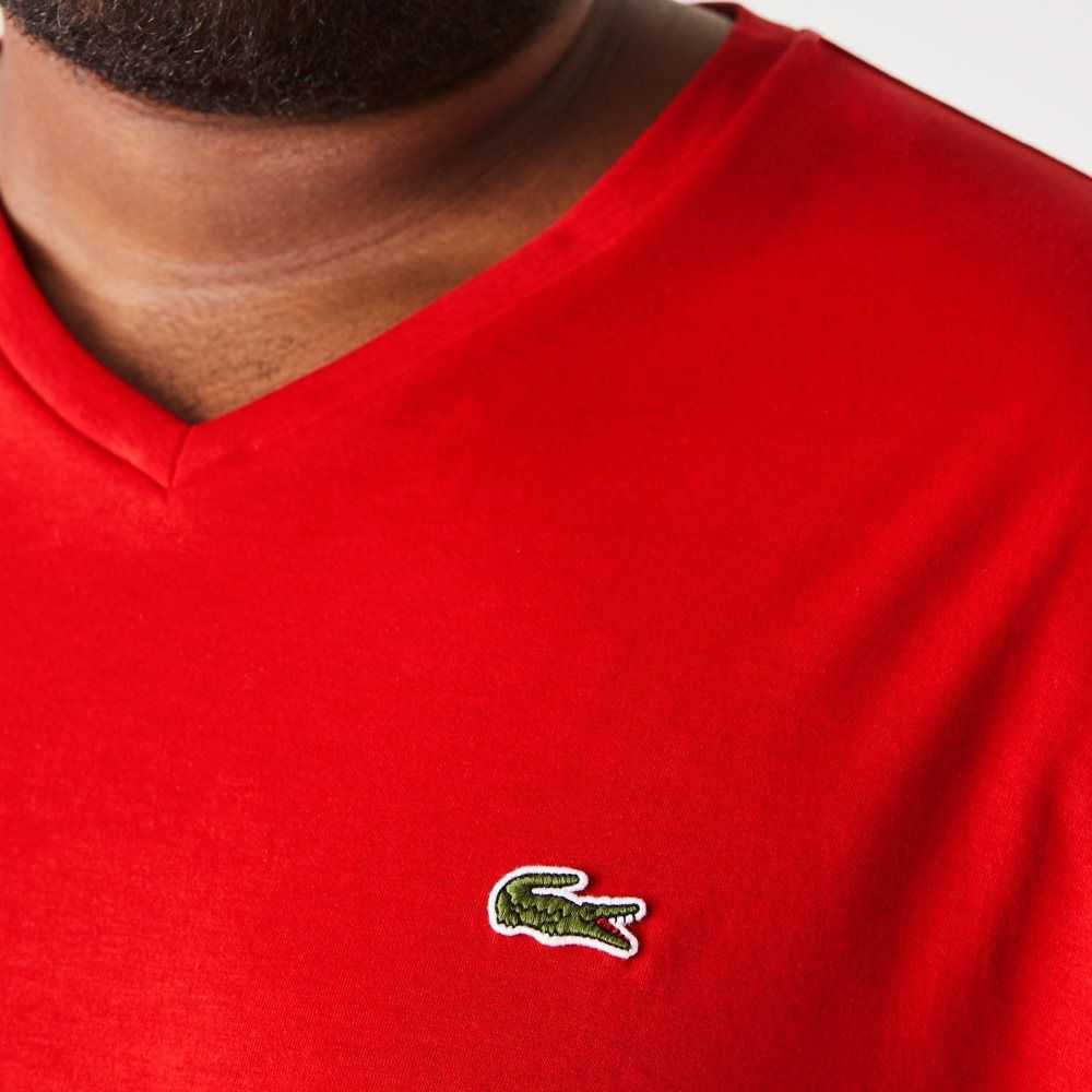 Lacoste Big Fit V-Neck Jersey Kırmızı | VO4716052