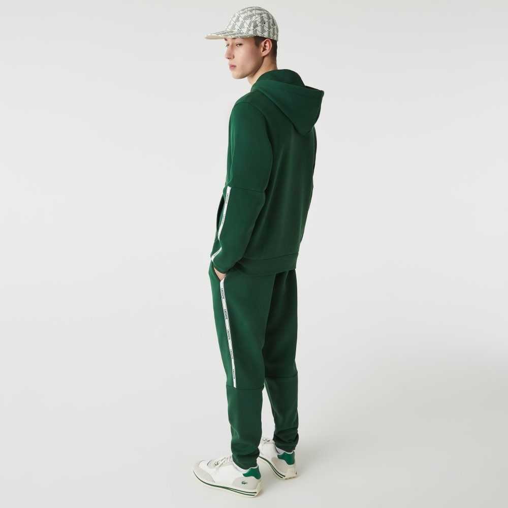 Lacoste Branded Bands Zippered Fleece Hoodie Yeşil | AW3074958