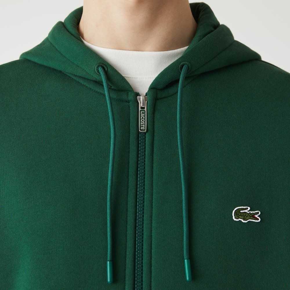 Lacoste Branded Bands Zippered Fleece Hoodie Yeşil | AW3074958