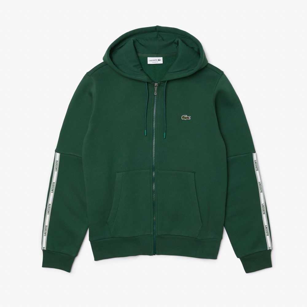 Lacoste Branded Bands Zippered Fleece Hoodie Yeşil | AW3074958