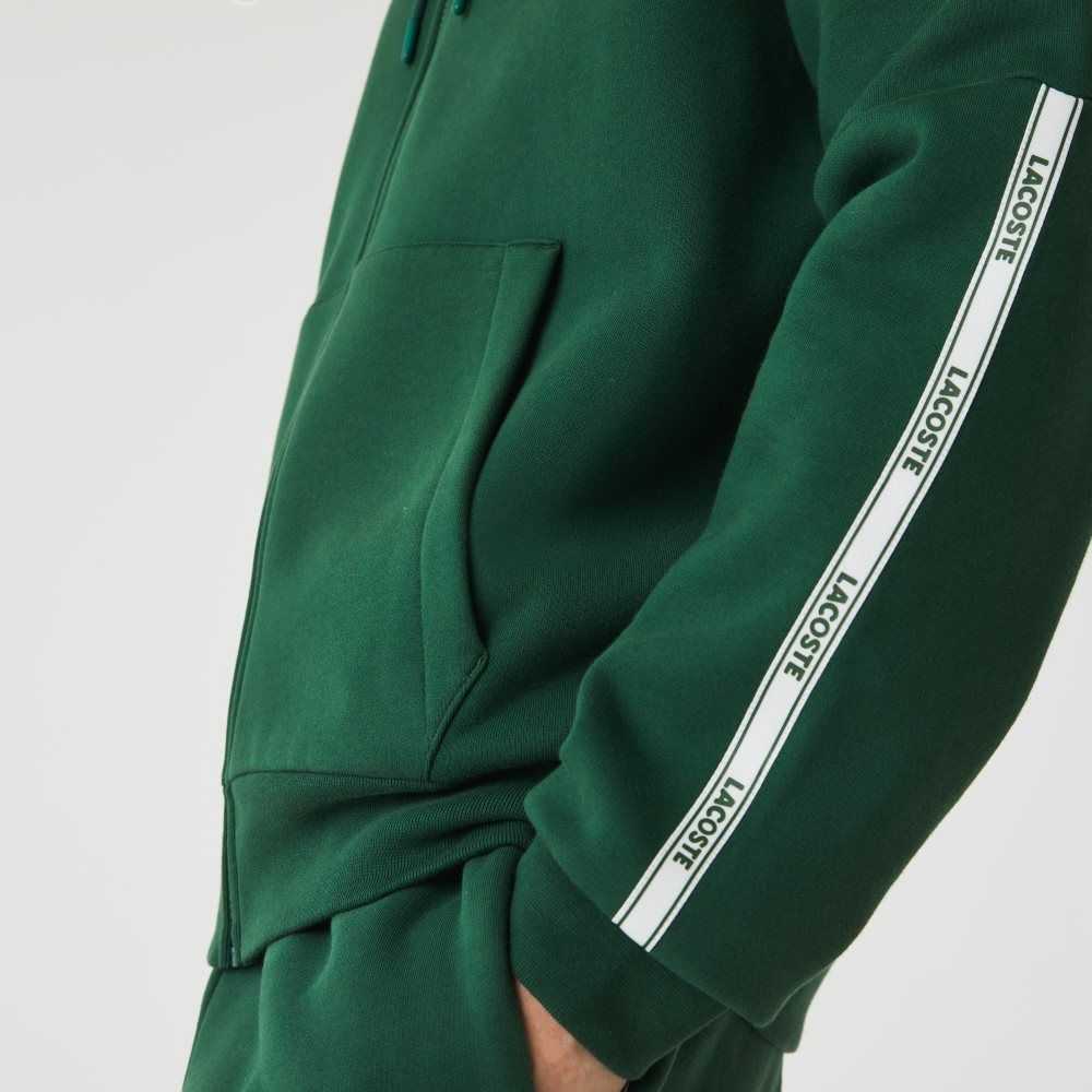 Lacoste Branded Bands Zippered Fleece Hoodie Yeşil | AW3074958