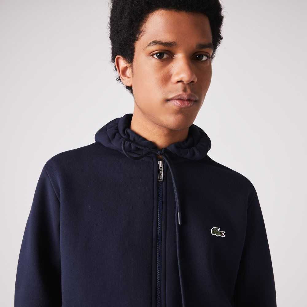 Lacoste Branded Bands Zippered Fleece Hoodie Lacivert Mavi | HU5902836