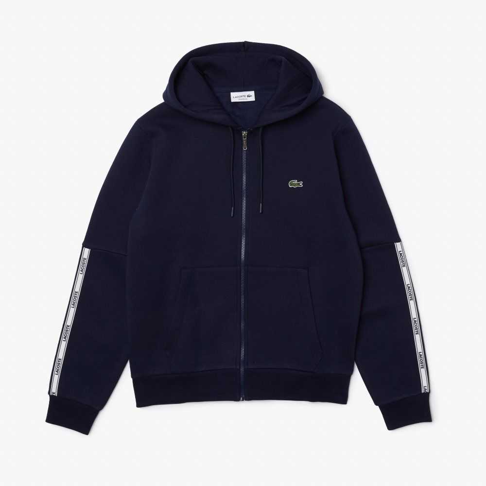 Lacoste Branded Bands Zippered Fleece Hoodie Lacivert Mavi | HU5902836