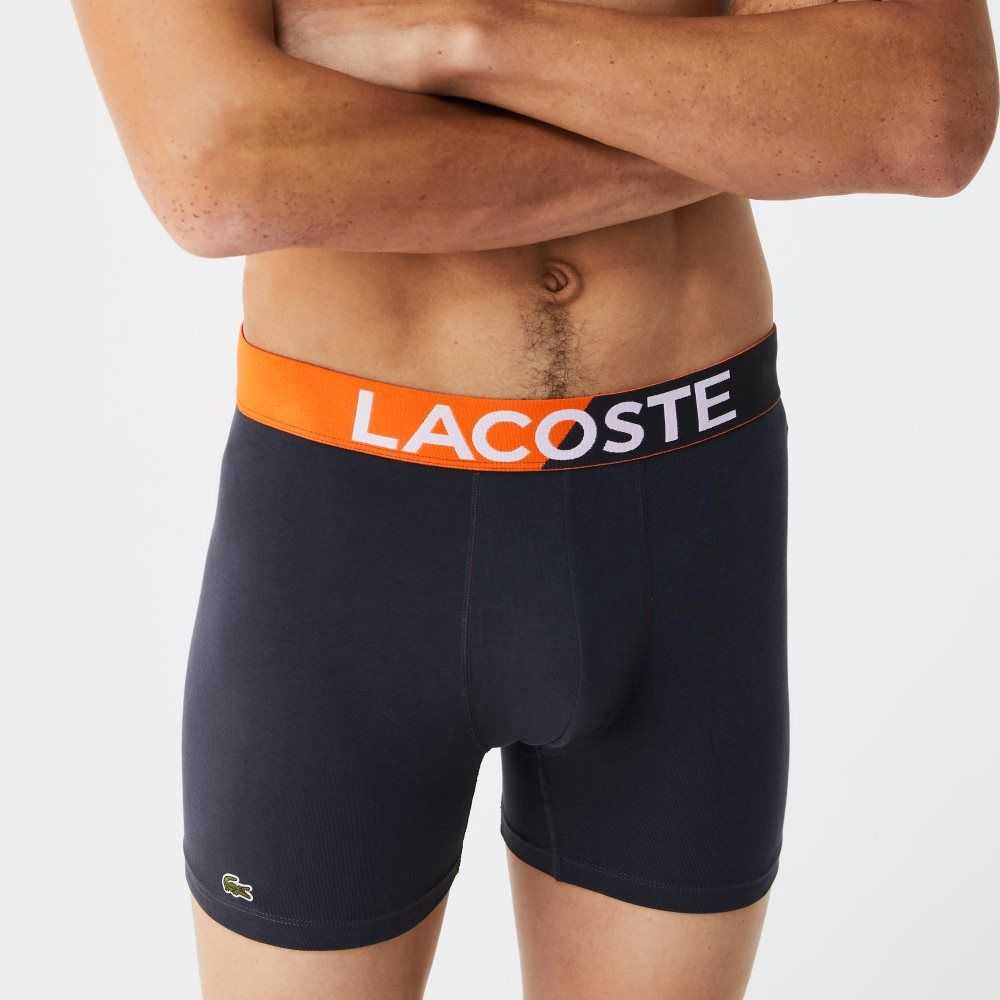 Lacoste Branded Belli Boksör Brief Three-Pack Koyu Gri Haki Yeşil Gri | RA2581394